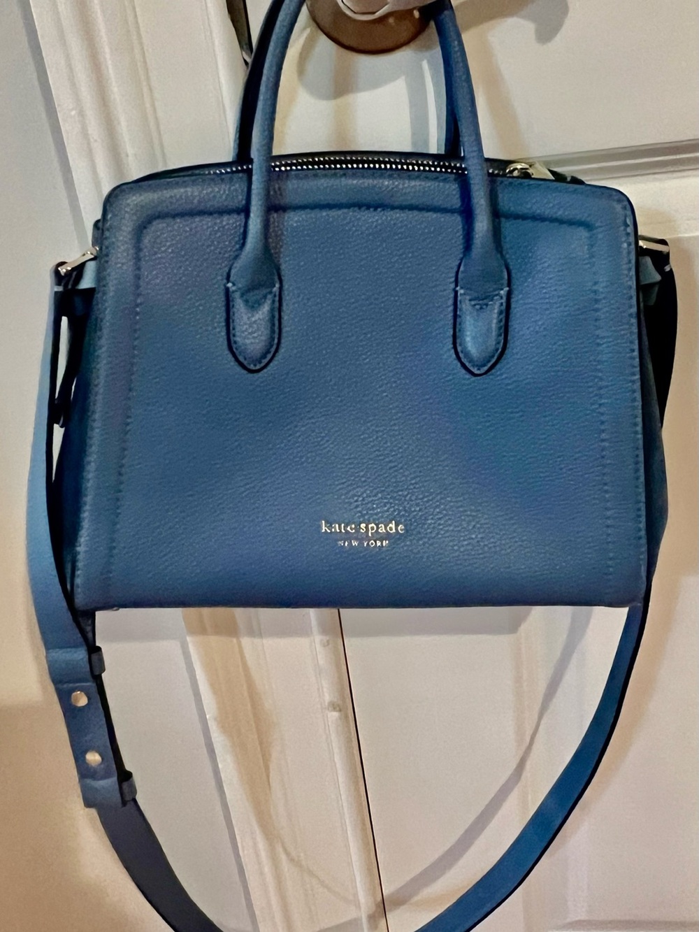 kate spade blue pebbled leather satchel with removable strap